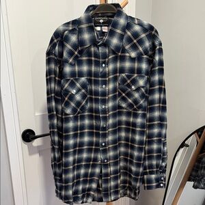 Men's Navy and Cream Plaid Button Down Shirt